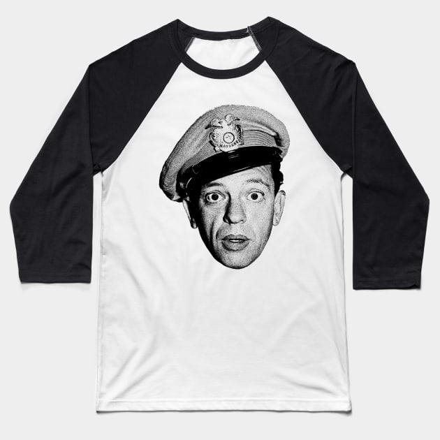 Funny Barney Fife Head Baseball T-Shirt by Anthropomorphic